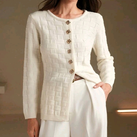 V-Neck Long Sleeve French Style Cinched Waist Single Breasted Knit Cardigan - Picture 1 of 5